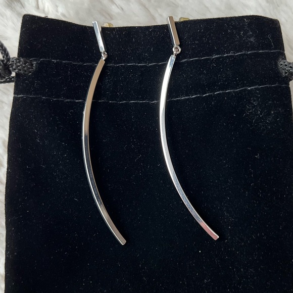 BCBG MaxAzria Stainless Steel Curved Vertical Bar Dangle Earrings with post back - Picture 7 of 13